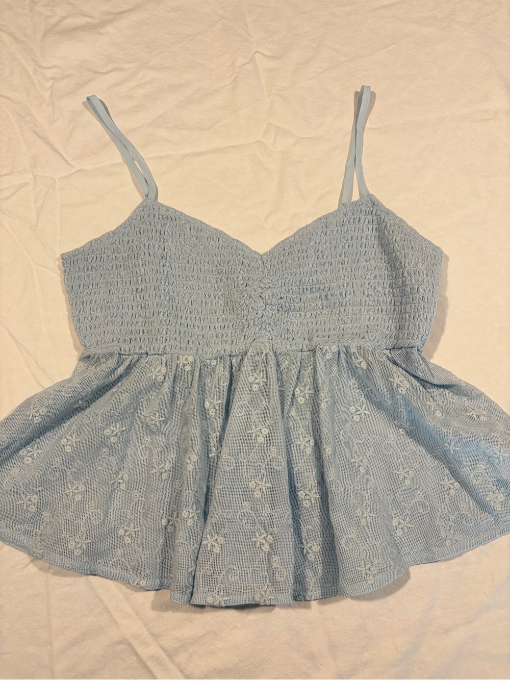 American Eagle Outfitters Light Blue Smocked Lace Peplum Cami